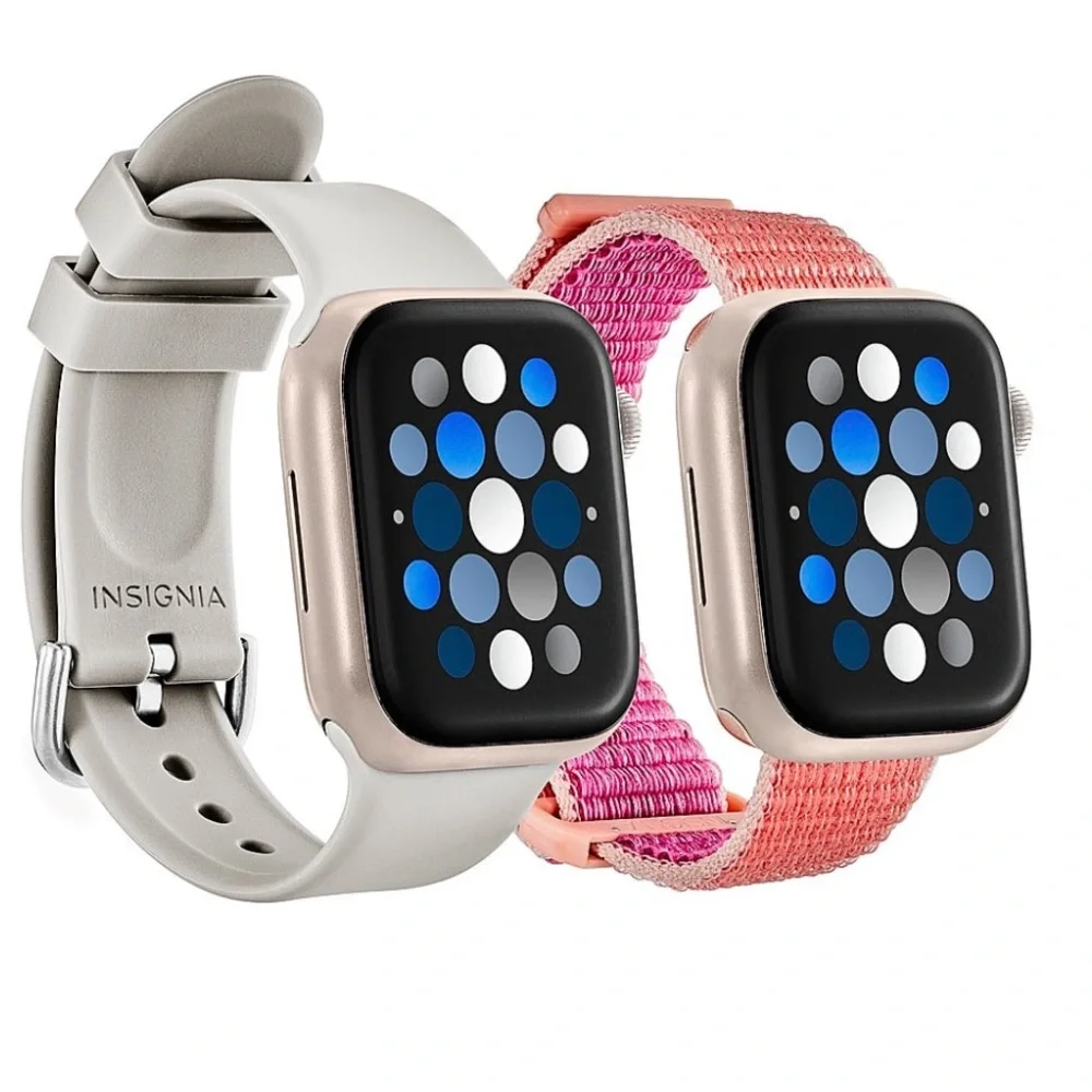 Insignia Silicone/Nylon Bands for Apple Watch (2-Pack), Series10 Stone/Hot Pink
